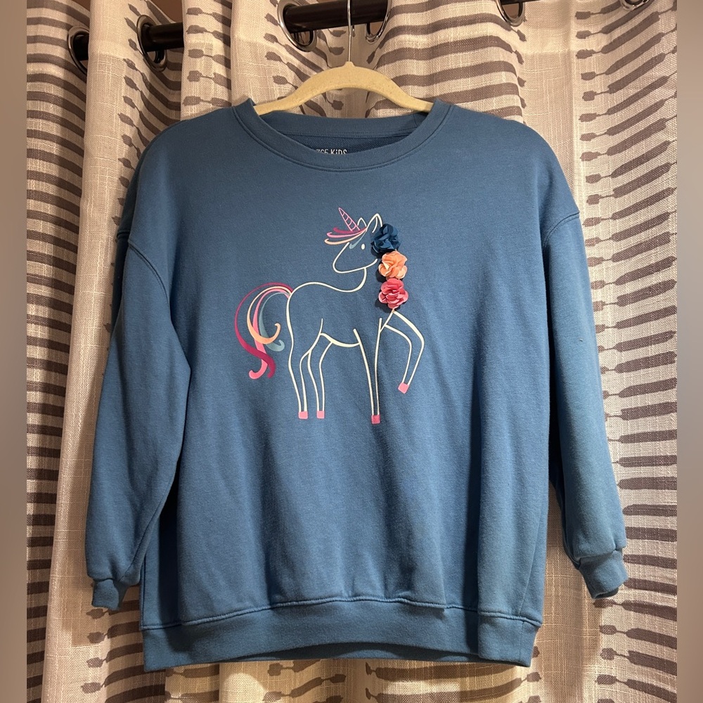 Kids blue unicorn crew neck sweatshirt